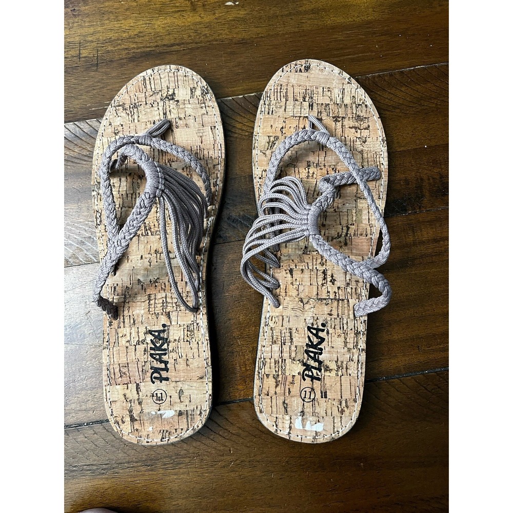 NWOB Plaka Womens Sandals Rope Thong Shoes Beige Size 11